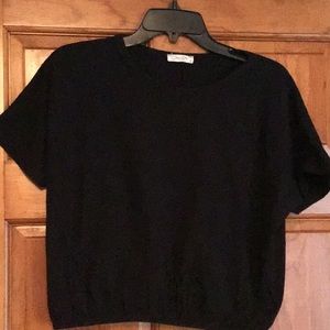 Black short sleeved crop top cinched waist